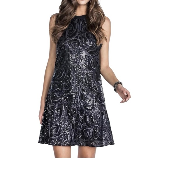 Miss Me Dresses & Skirts - MISS ME “ TAKE A MOMENT “ Sequin TANK HALTER black Dress LARGE NWT